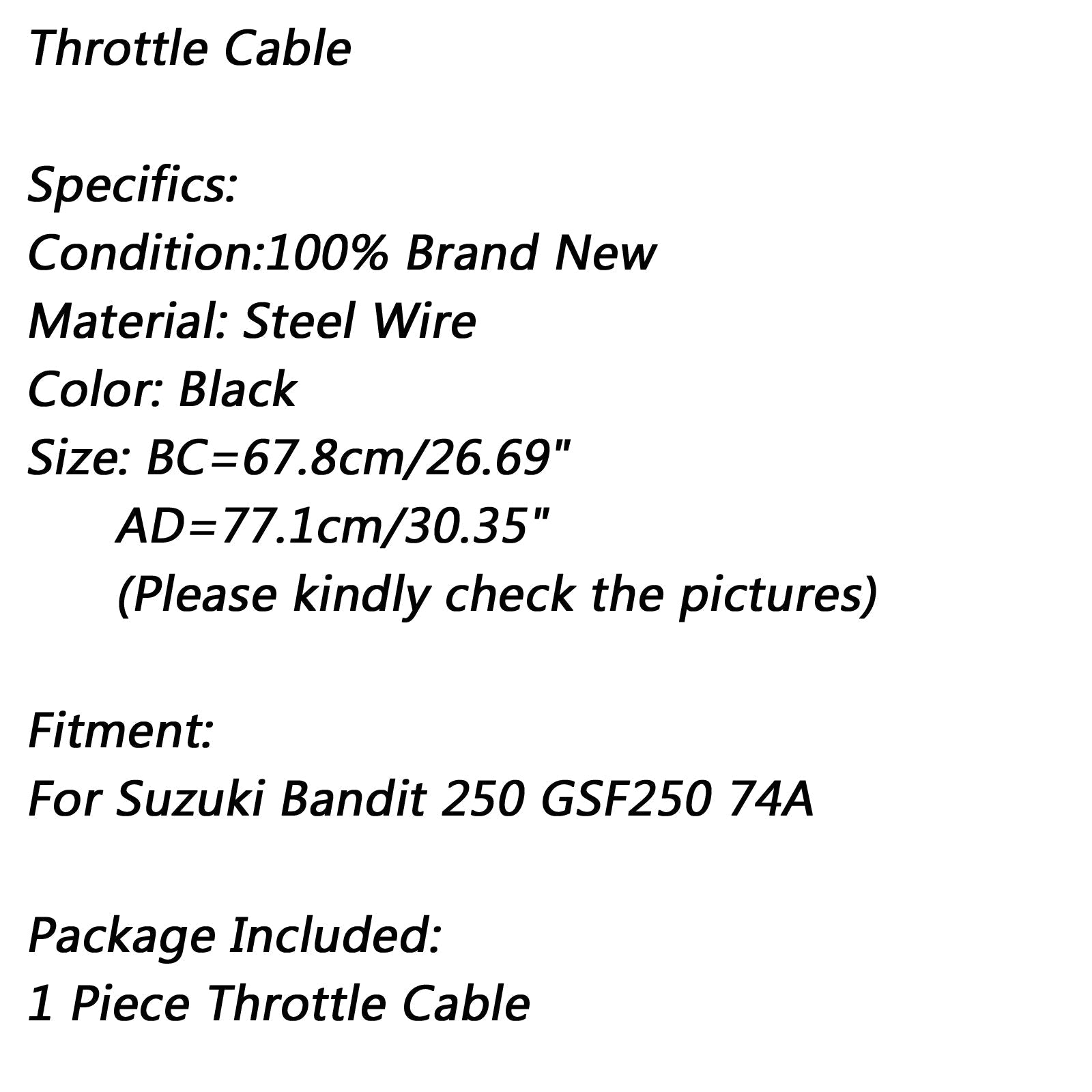 1x Black Throttle Cable Line Wire for Suzuki Bandit 250 GSF250 74A Generic