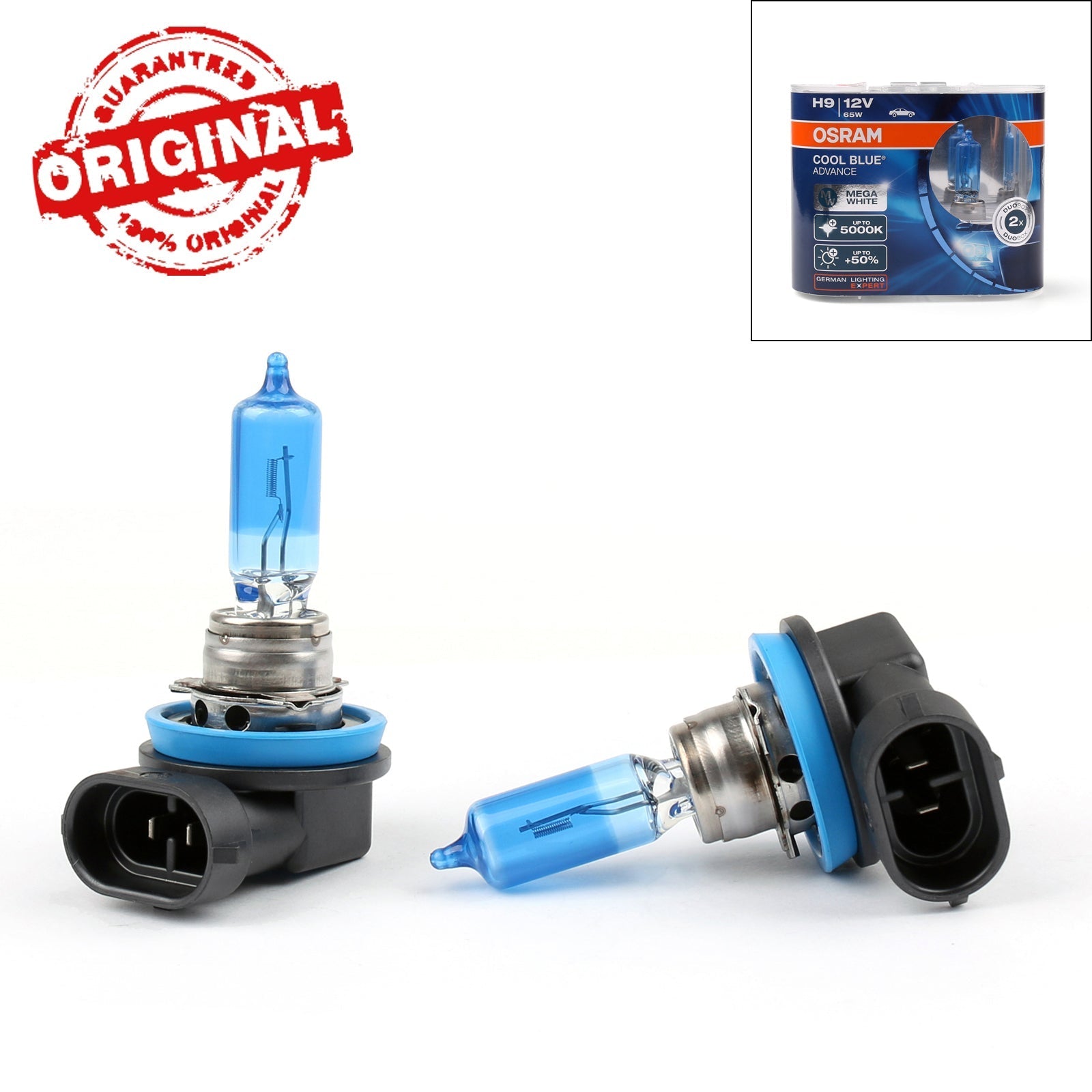 OSRAM Cool Blue Hyper+ Plus H9 Halogen Bulb 65W 5000K White Light Globe 2-Pack
