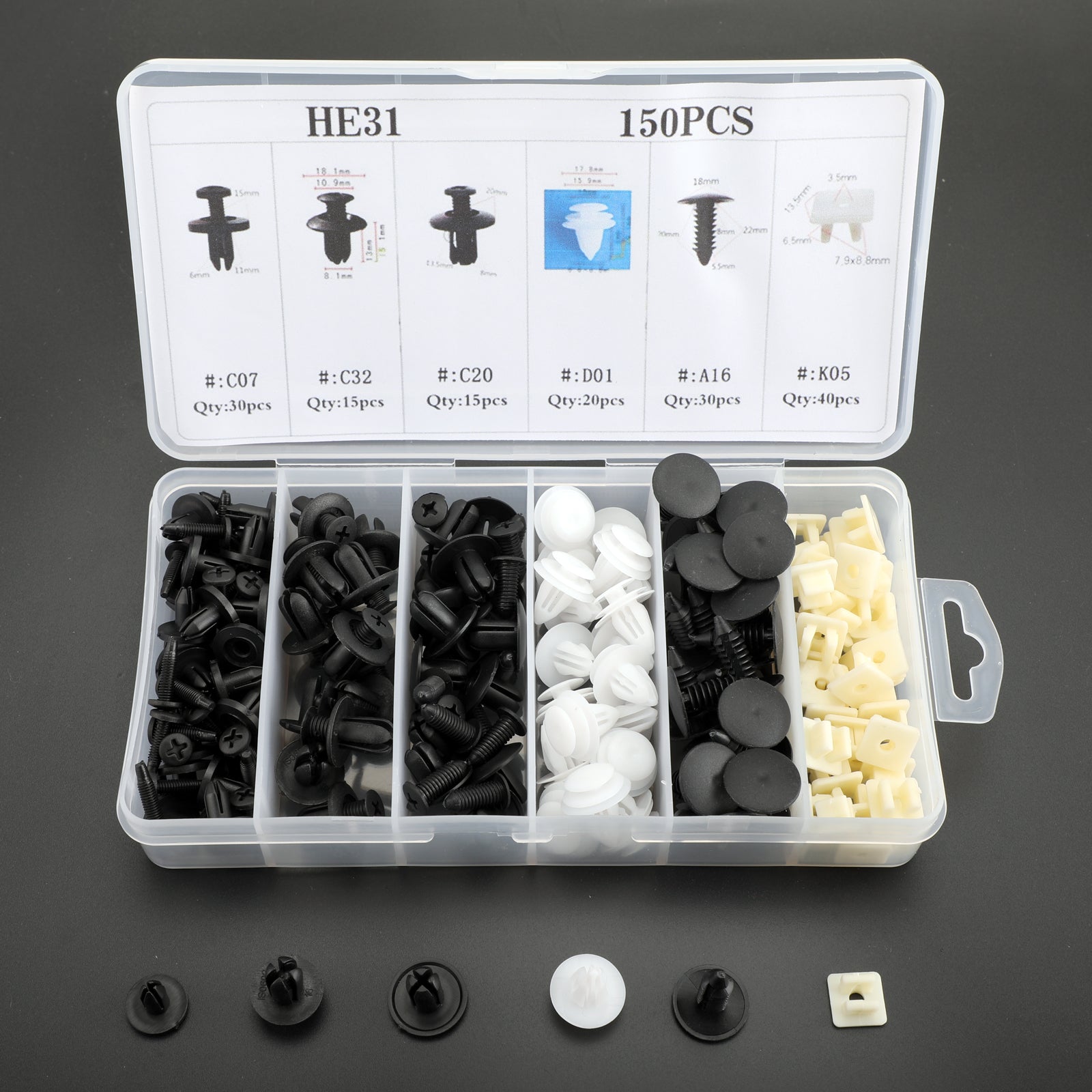 150 Piece Automotive Push Rivet Clip Kit for Door Panels Bumpers and Panel Repairs
