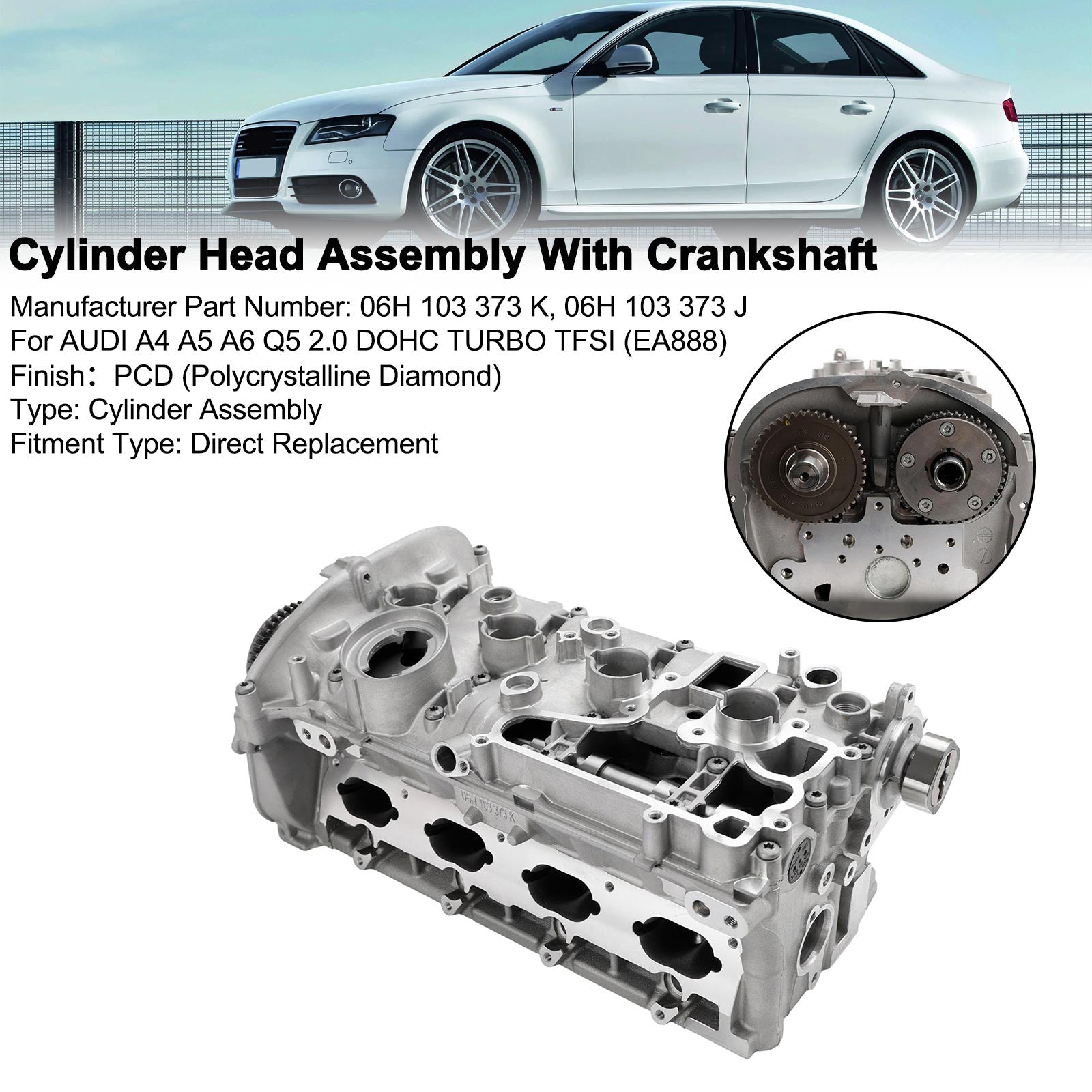 06H103373J AUDI 2.0L DOHC TFSI EA888 Engine Cylinder Head Crankshaft Assembly A4 A5 A6 Q5