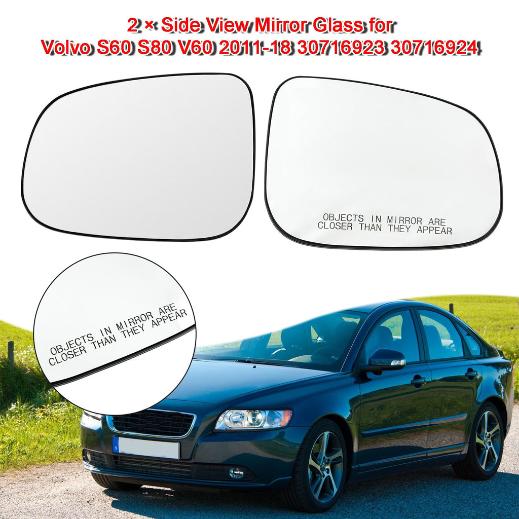 Volvo S60 V60 S80 2011-2018 Driver Passenger Side Mirror Glass 30716923 30716924