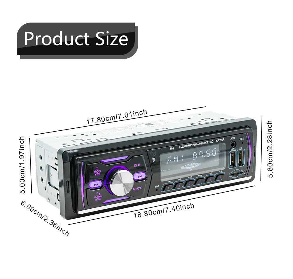 1 DIN In-Dash Bluetooth Stereo Radio MP3 Player with USB AUX FM AM RDS DAB