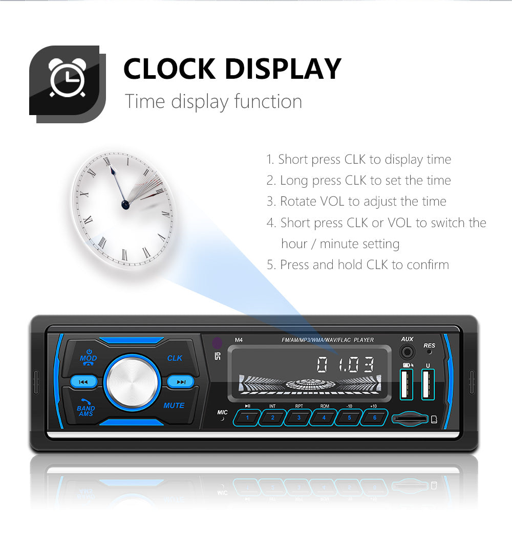 1 DIN In-Dash Bluetooth Stereo Radio MP3 Player with USB AUX FM AM RDS DAB