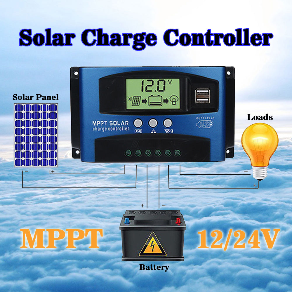 MPPT PWM Solar Battery Charger Controller 12V-24V Compatible with Lead-Acid and Lithium Lifepo4