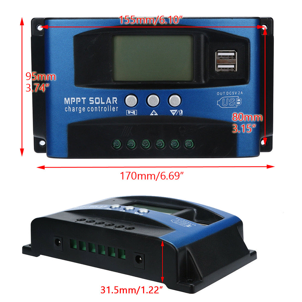 MPPT PWM Solar Battery Charger Controller 12V-24V Compatible with Lead-Acid and Lithium Lifepo4