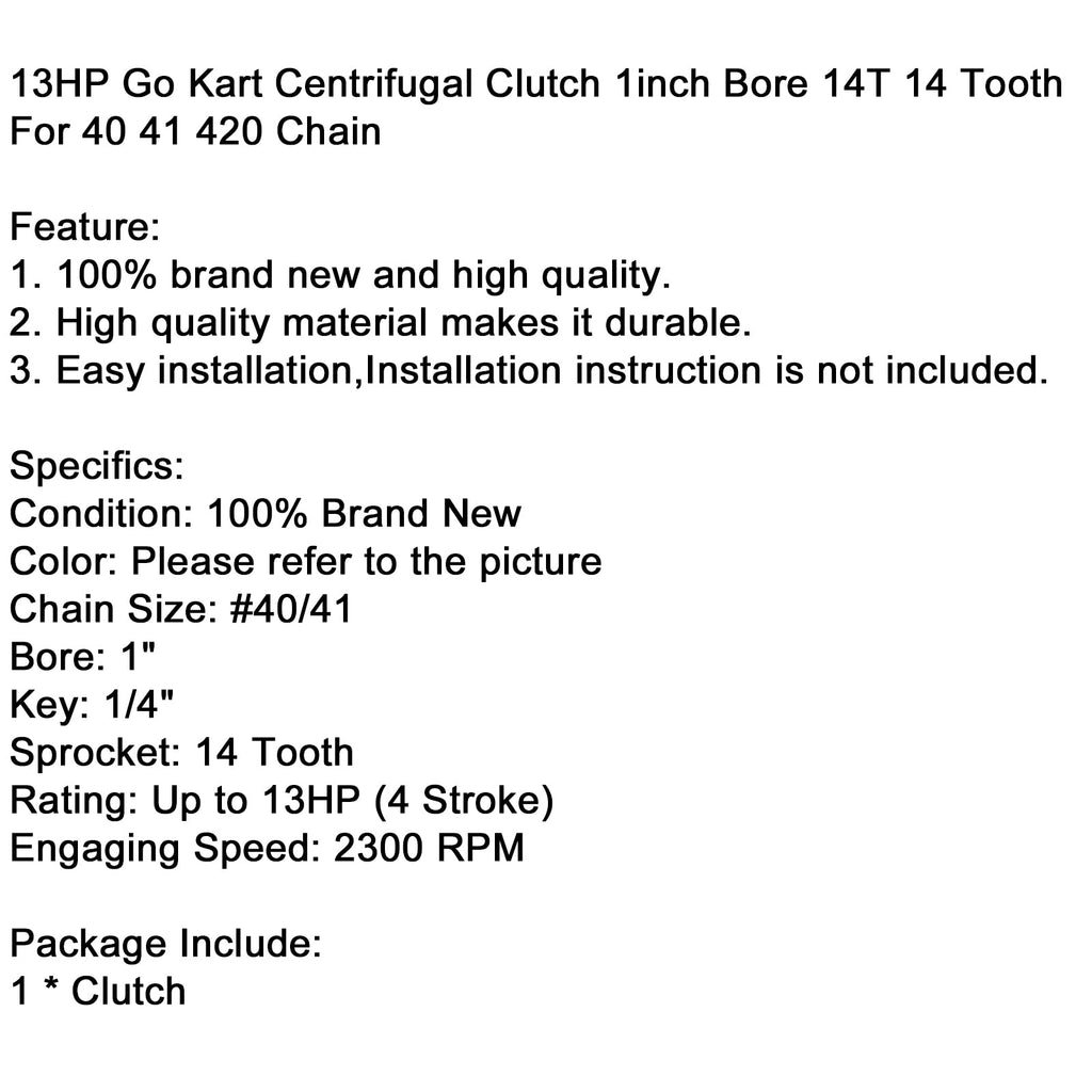 13HP Centrifugal Clutch Go Kart Engine 14 Tooth 1in Bore 40 41 420 Chain California Market