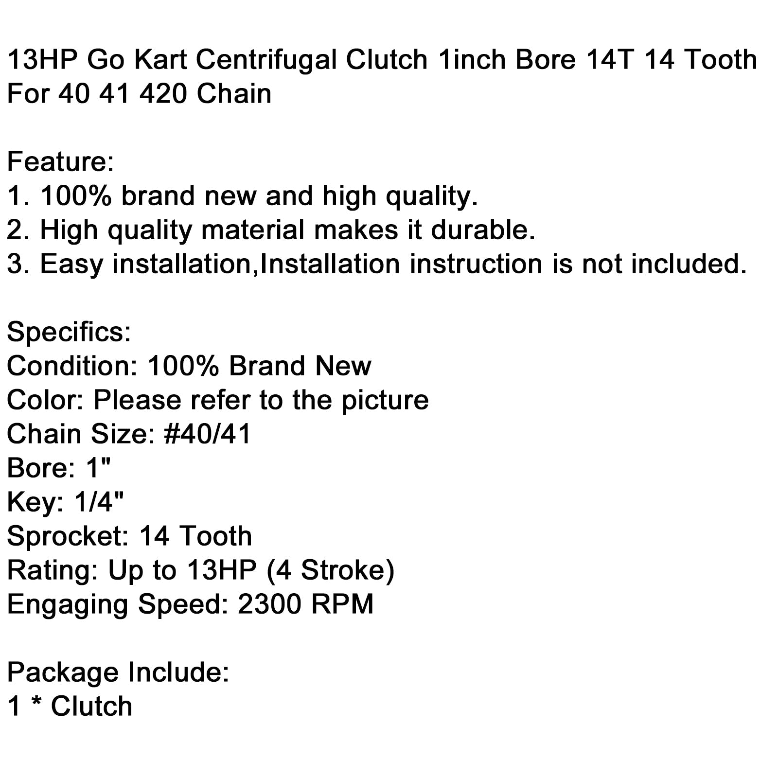 13HP Centrifugal Clutch Go Kart Engine 14 Tooth 1in Bore 40 41 420 Chain California Market