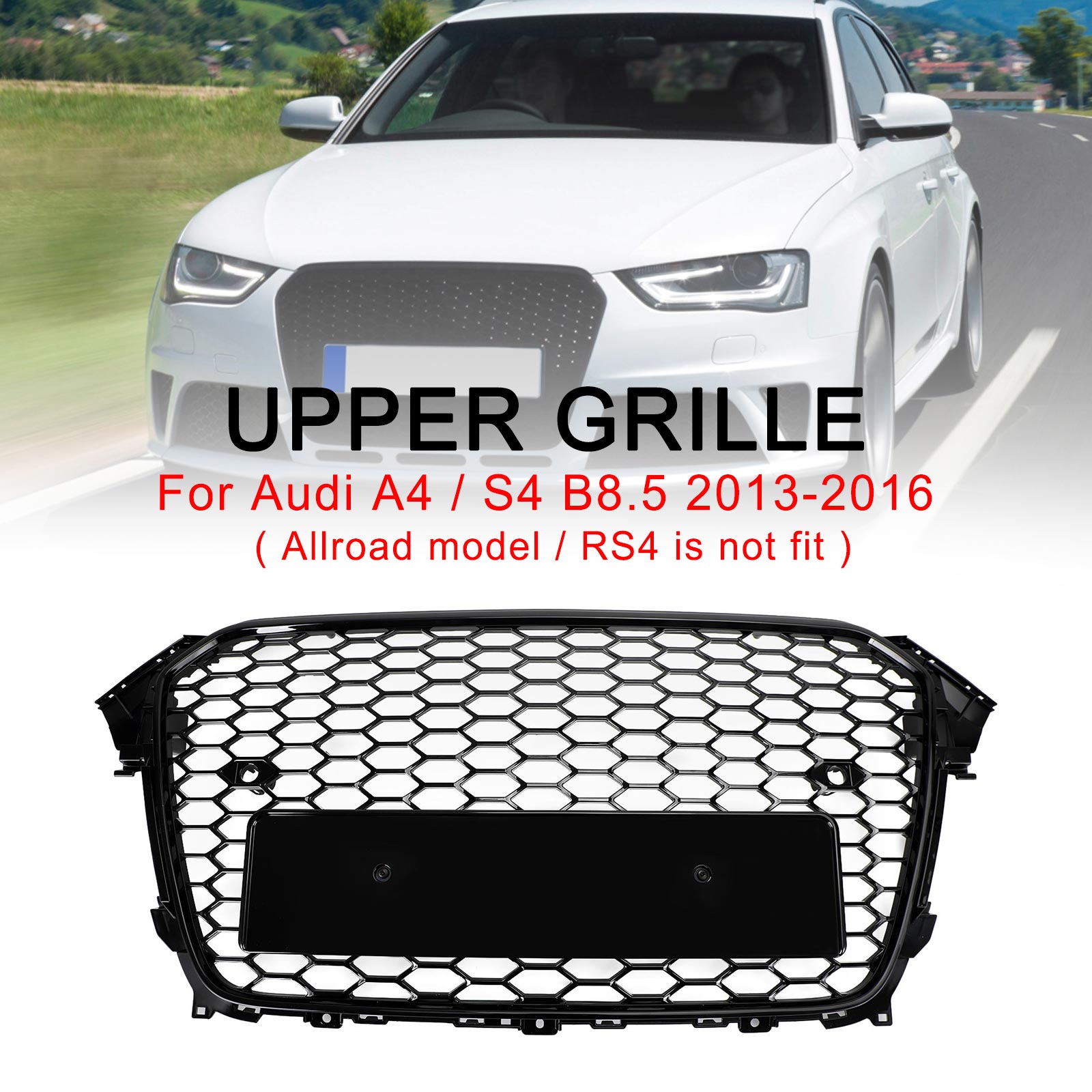 13-16 Audi A4 Gloss Black Mesh Front Bumper Grille S4 RS4 Style