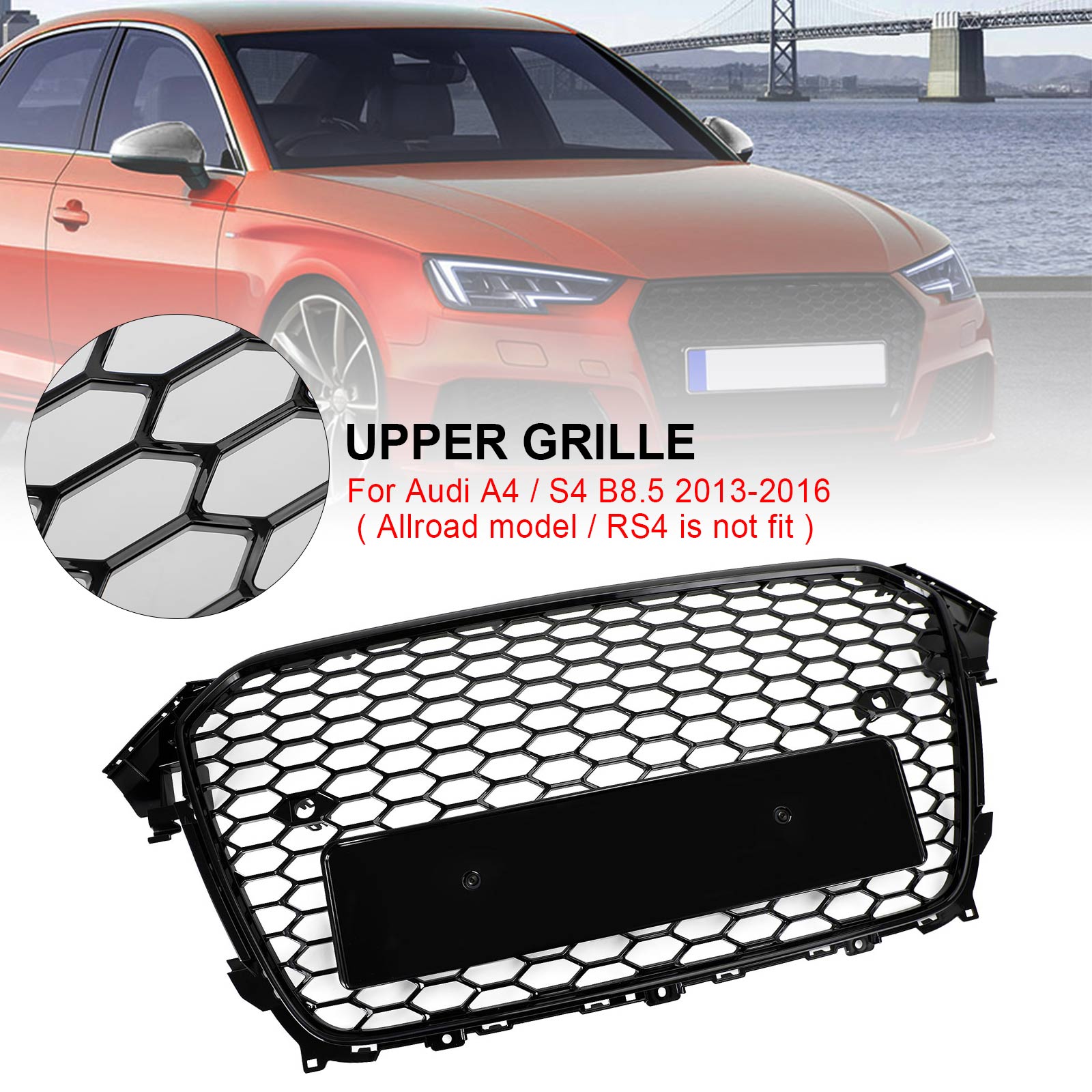 13-16 Audi A4 S4 RS4 Style Gloss Black Mesh Bumper Front Grille