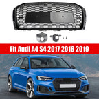 16-19 Audi A4 S4 Front Grille Black RS4 Honeycomb Mesh Hex Style Replacement