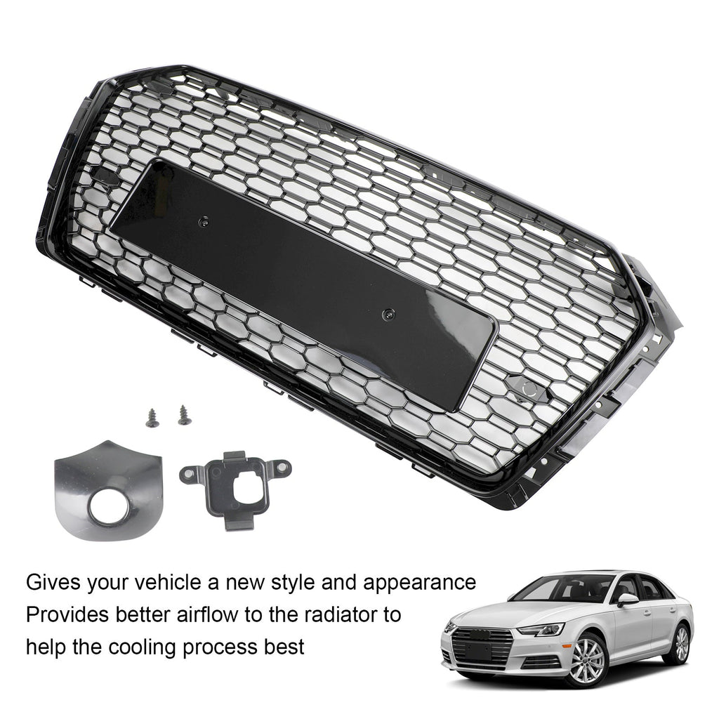 16-19 Audi A4 S4 Front Grille Black RS4 Honeycomb Mesh Hex Style Replacement
