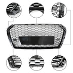 16-19 Audi A4 S4 Front Grille Black RS4 Honeycomb Mesh Hex Style Replacement