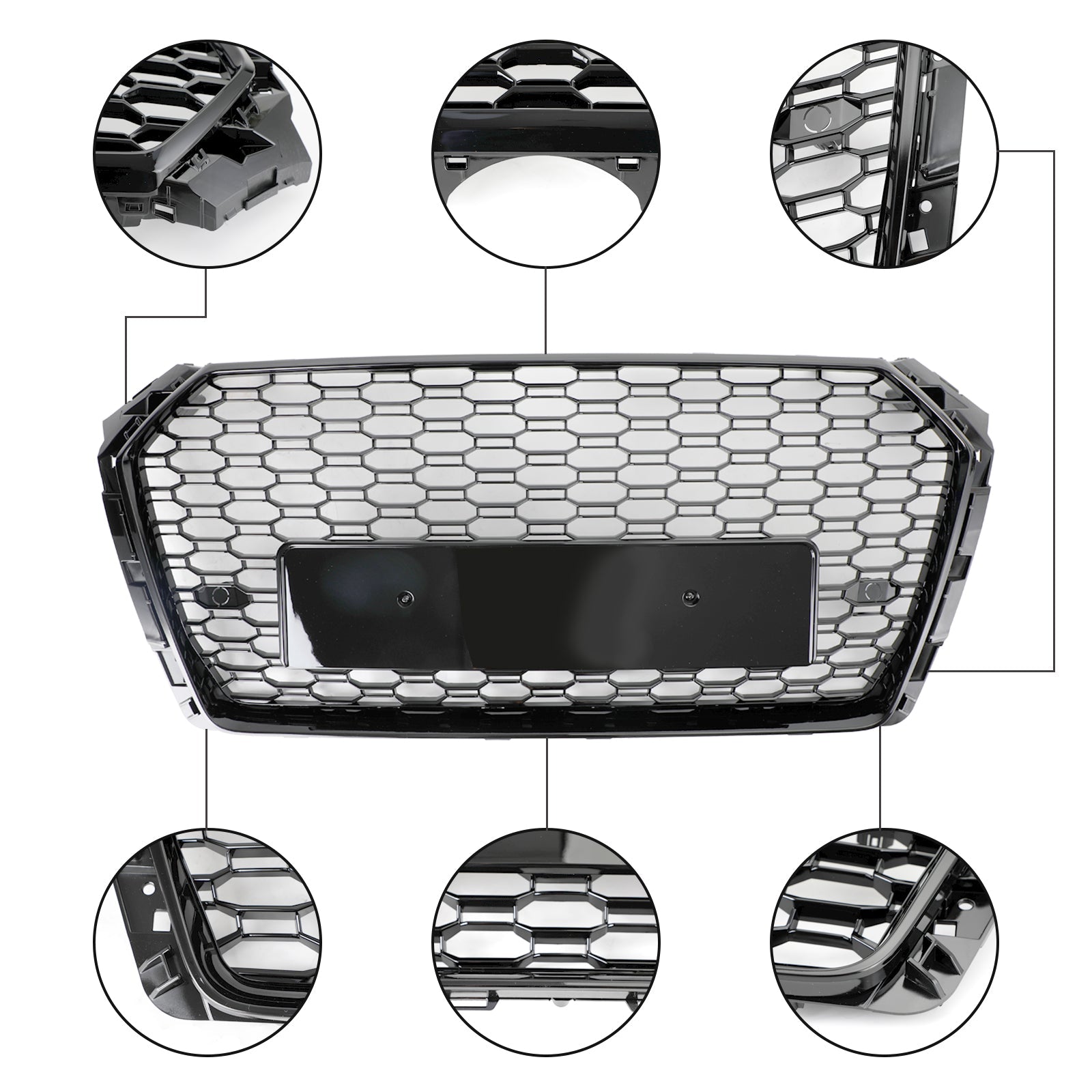 16-19 Audi A4 S4 Front Grille Black RS4 Honeycomb Mesh Hex Style Replacement