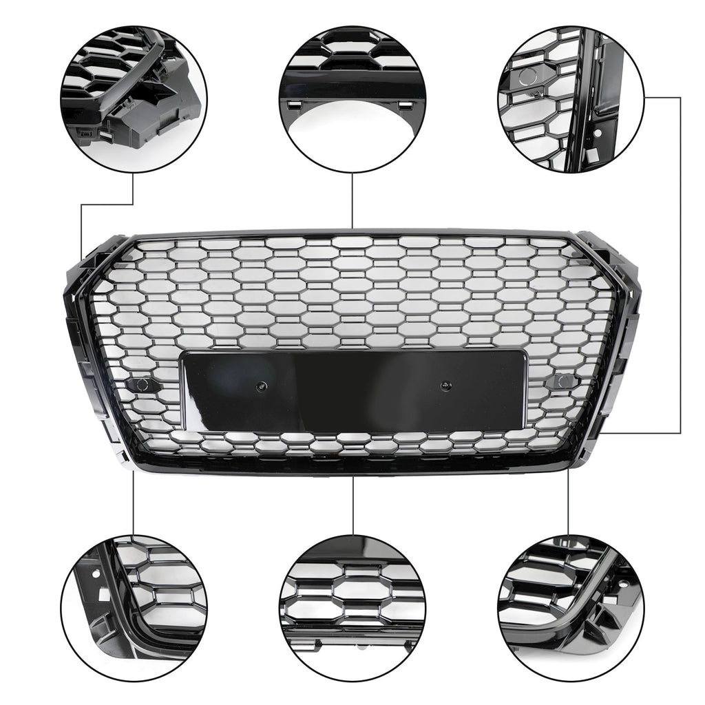 Audi A4 S4 RS4 Style Black Honeycomb Mesh Grille Front End Replacement 16-19