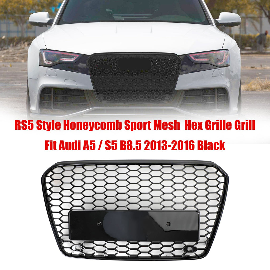 13-16 Audi A5 S5 B8.5 Grill Replacement RS5 Style Honeycomb Hex Mesh Front Bumper Grill Generic
