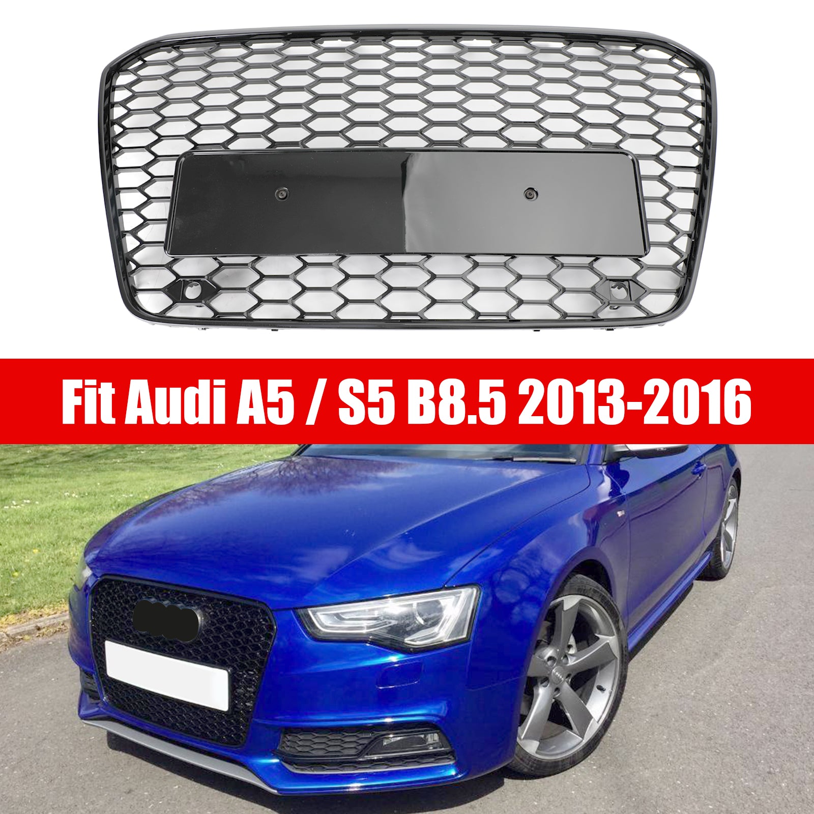 13-16 Audi A5 S5 B8.5 Grill Replacement RS5 Style Honeycomb Hex Mesh Front Bumper Grill Generic