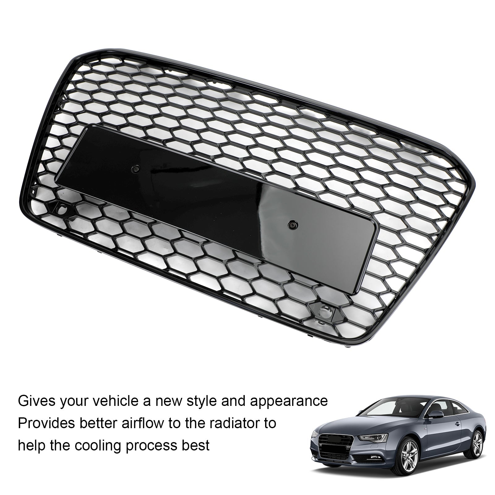 RS5 Honeycomb Hex Mesh Front Grille for 13-16 Audi A5 S5 B8.5 Bumper