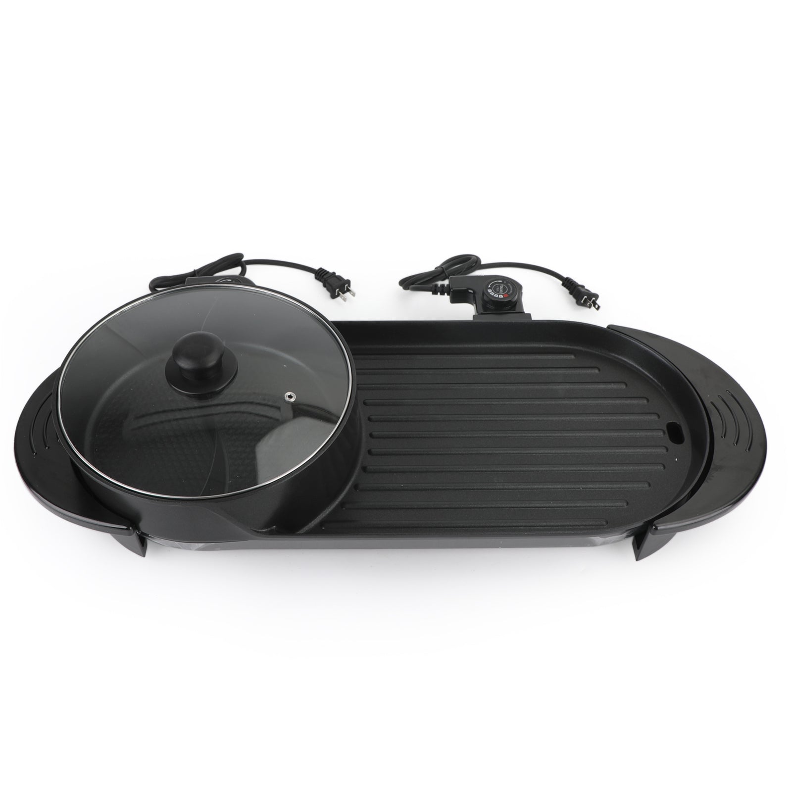 Portable 2-in-1 Electric Teppanyaki Grill and Hot Pot Cooking Pan with Non-Stick Surface