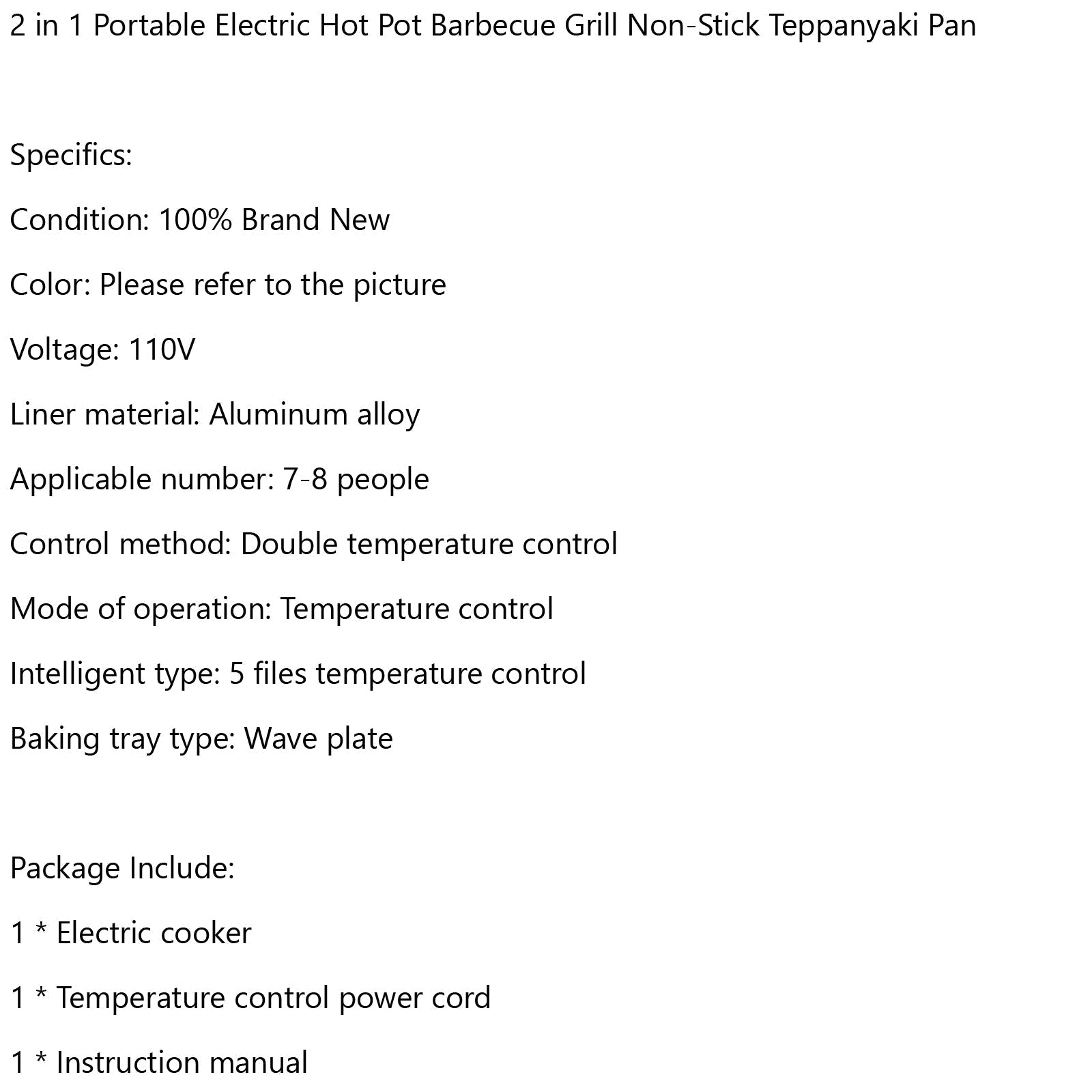 Portable 2-in-1 Electric Teppanyaki Grill and Hot Pot Cooking Pan with Non-Stick Surface