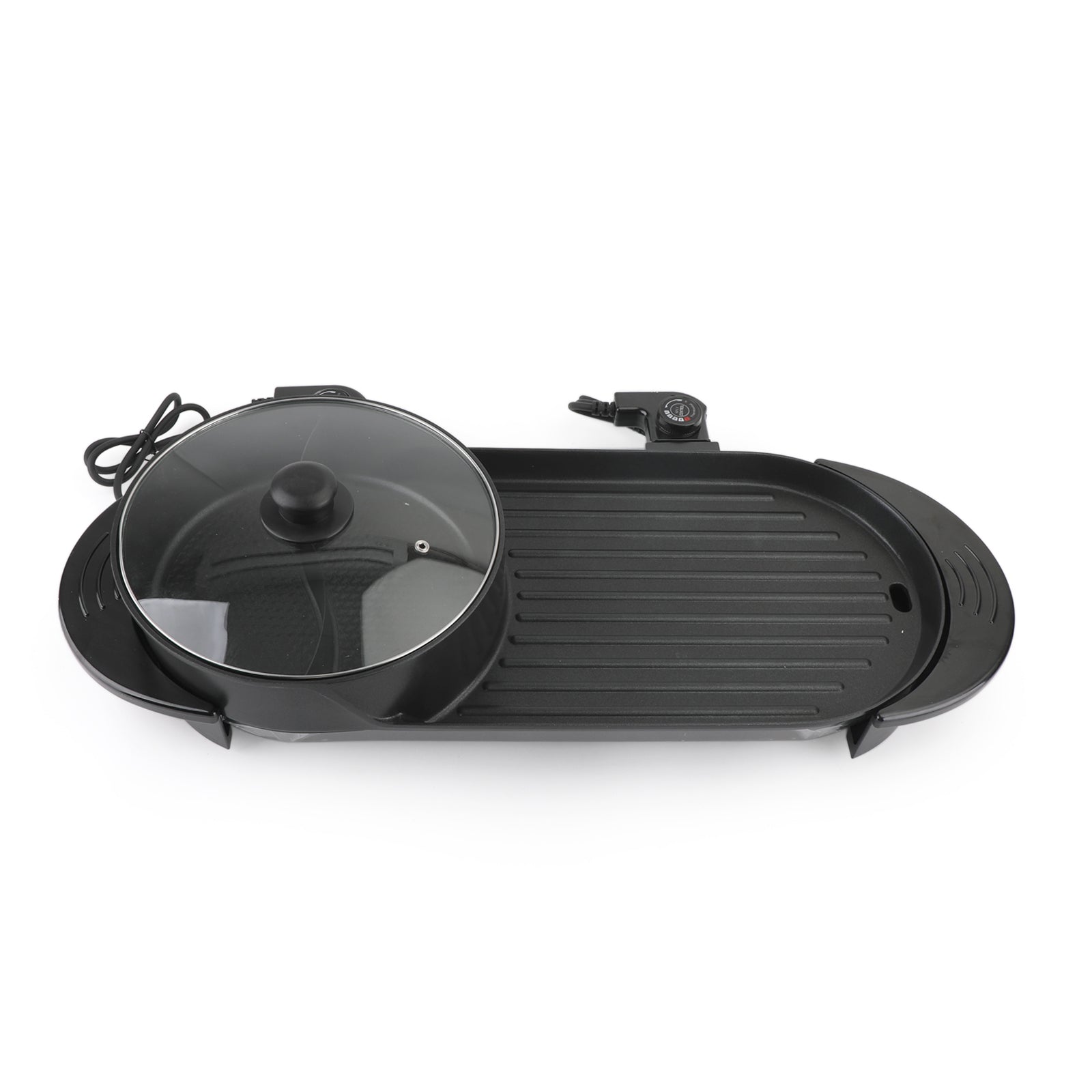 Portable 2-in-1 Electric Teppanyaki Grill and Hot Pot Cooking Pan with Non-Stick Surface