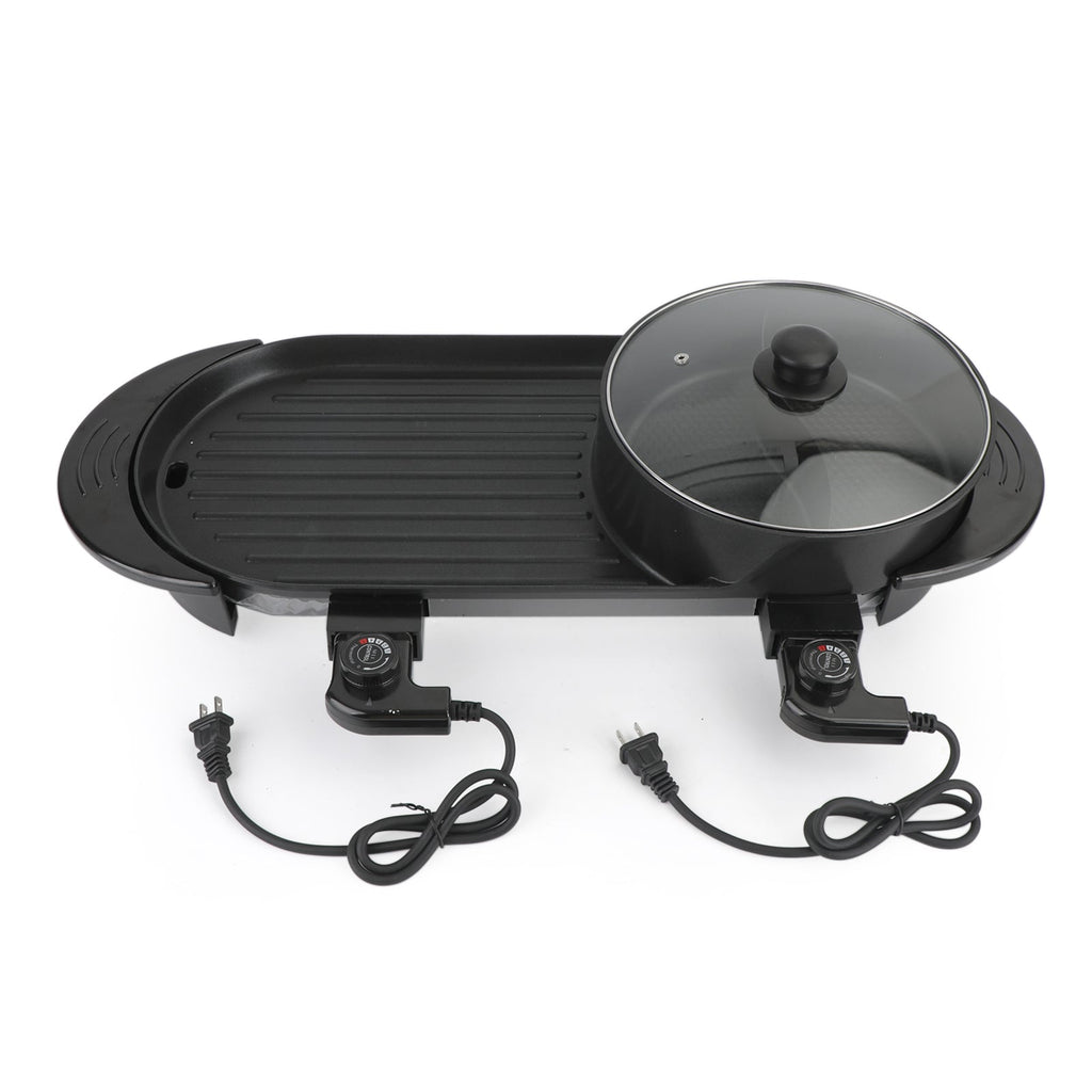 Non-Stick Electric Teppanyaki Pan and Hot Pot Grill 2-in-1 Portable Cooking System