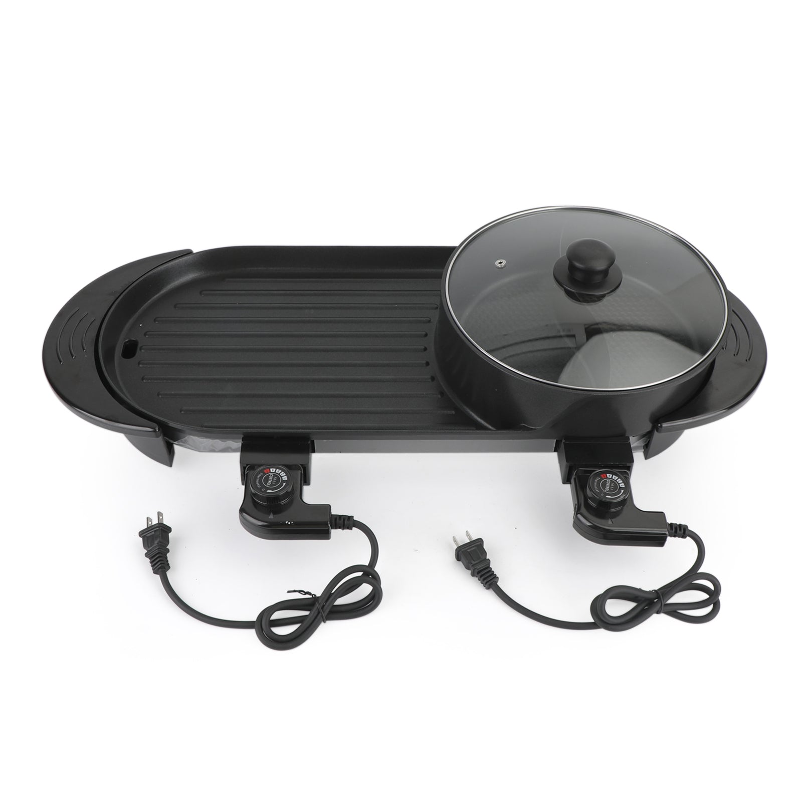 Non-Stick Electric Teppanyaki Pan and Hot Pot Grill 2-in-1 Portable Cooking System