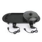 Portable 2-in-1 Electric Teppanyaki Grill and Hot Pot Cooking Pan with Non-Stick Surface