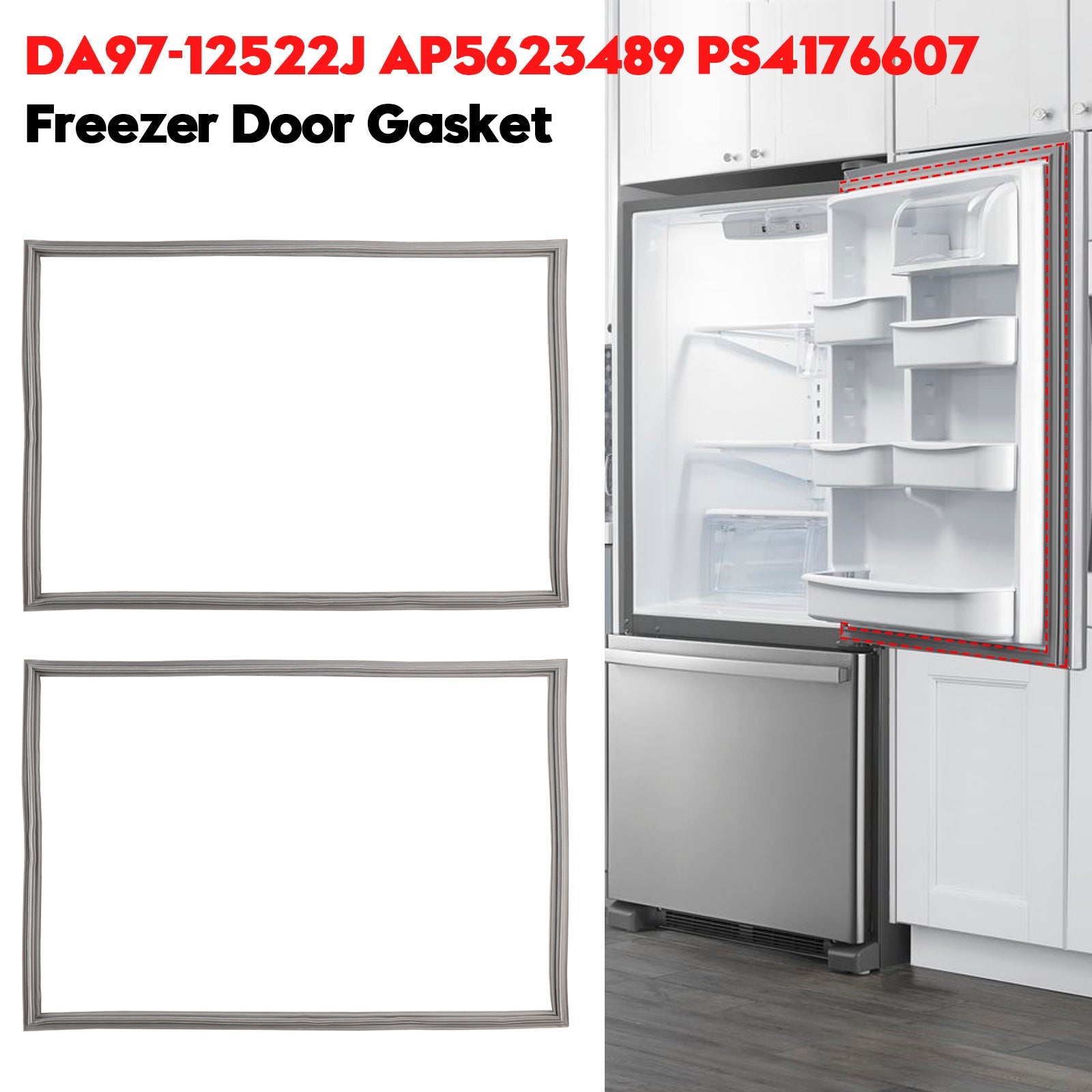 2-Pack Samsung DA97-12522J Freezer Door Gasket Seal Replacement AP5623489 3973455
