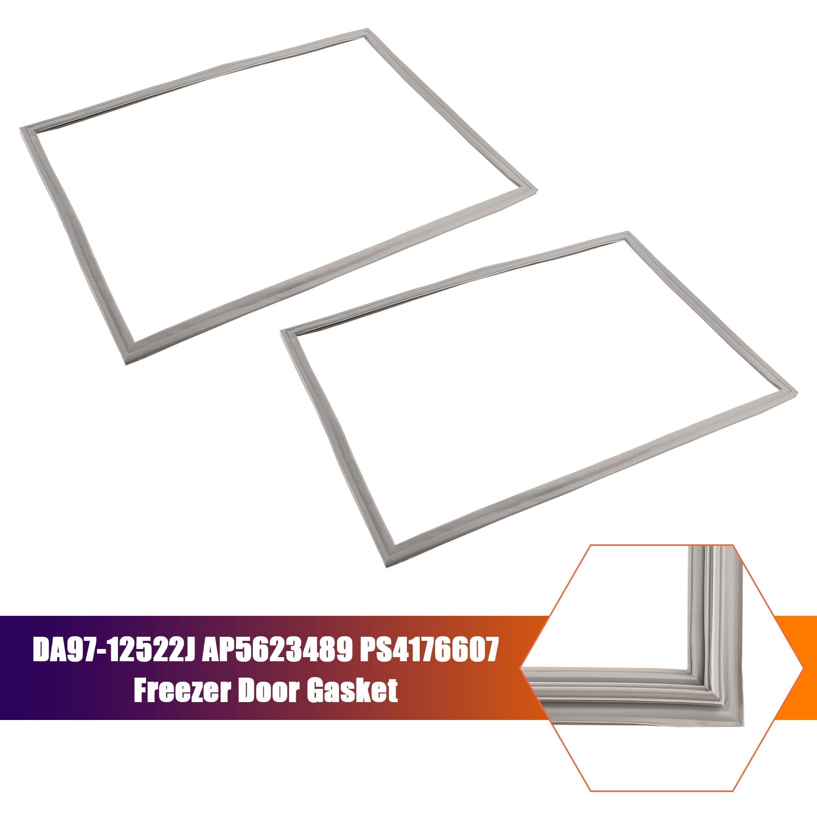 2 Pcs DA97-12522J Freezer Door Gasket for Samsung Refrigerator AP5623489 3973455
