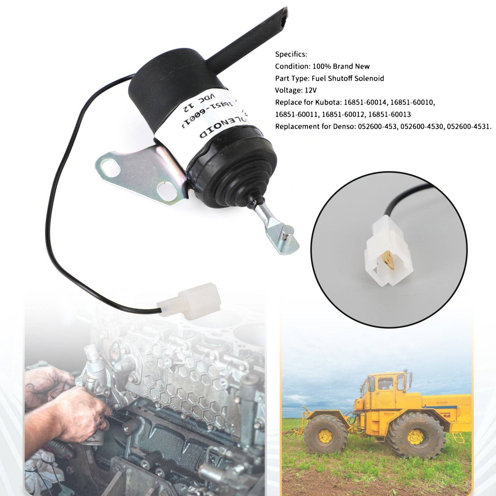 16851-60014 Kubota Fuel Solenoid Shutoff Valve RTV900R RTV900T BX2230D 052600-453