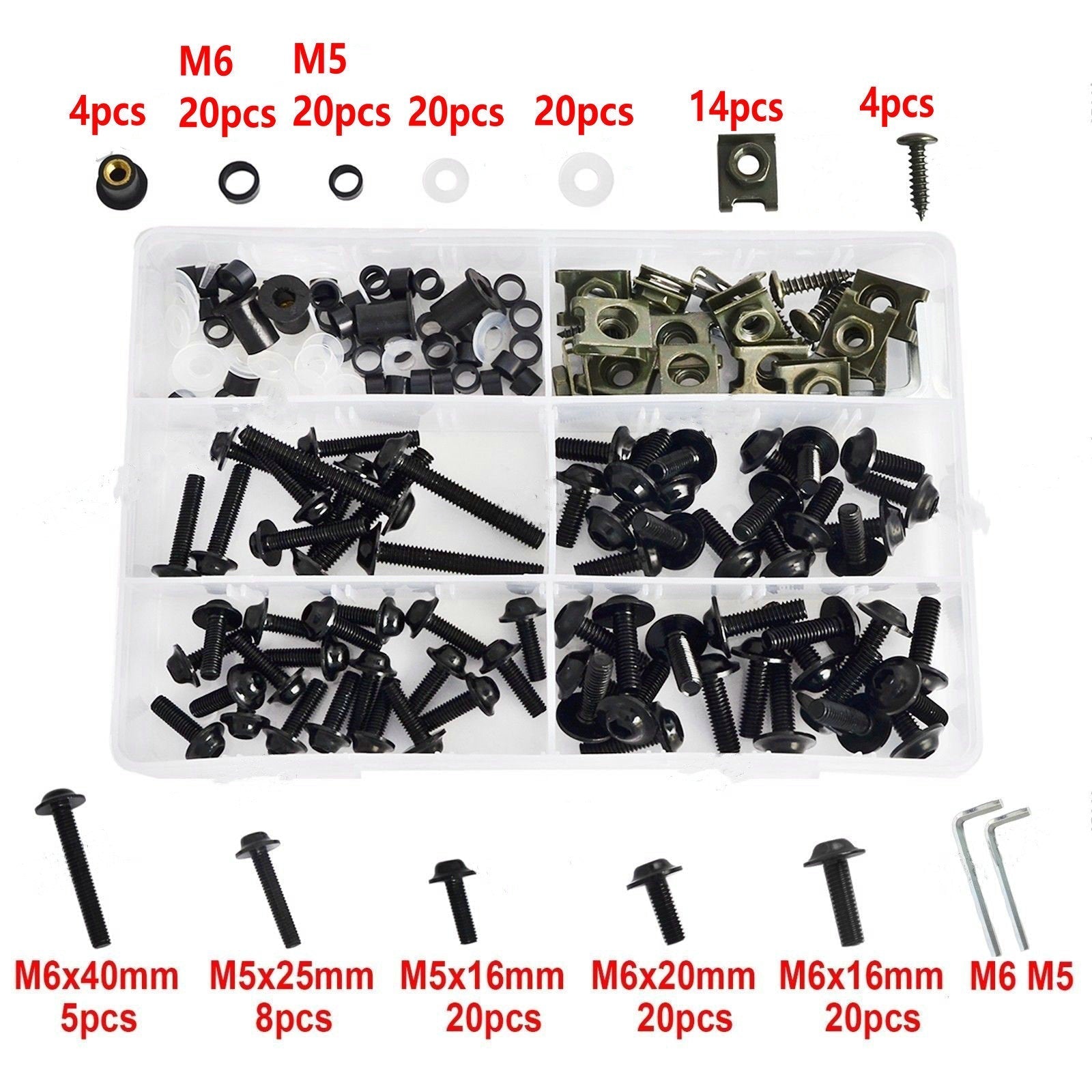 177PC Motorcycle Windscreen Fairing Bolt Set Fastener Clips Screws Compatible with Honda Kawasaki Yamaha Suzuki Sportbikes