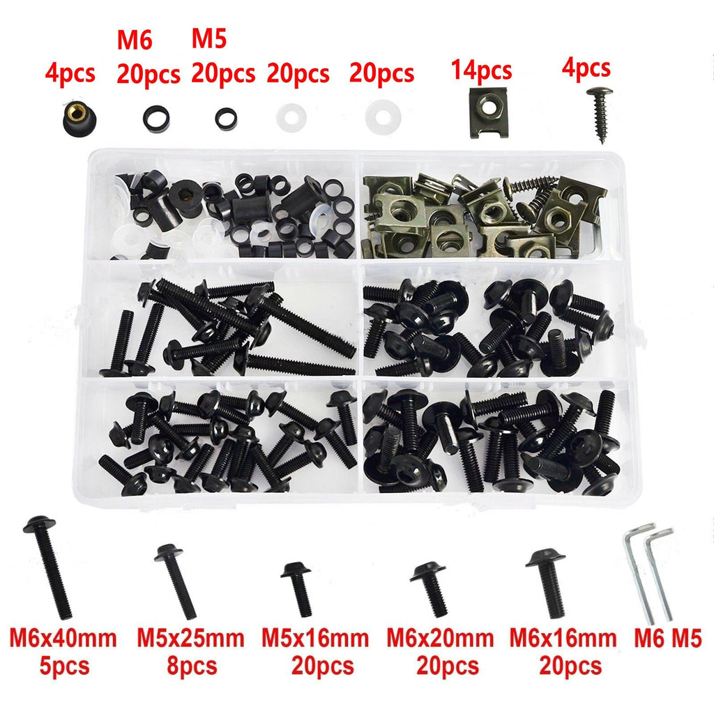 177 Piece Generic Sportbike Windscreen Fairing Fastener Bolts Screws Clips Kit