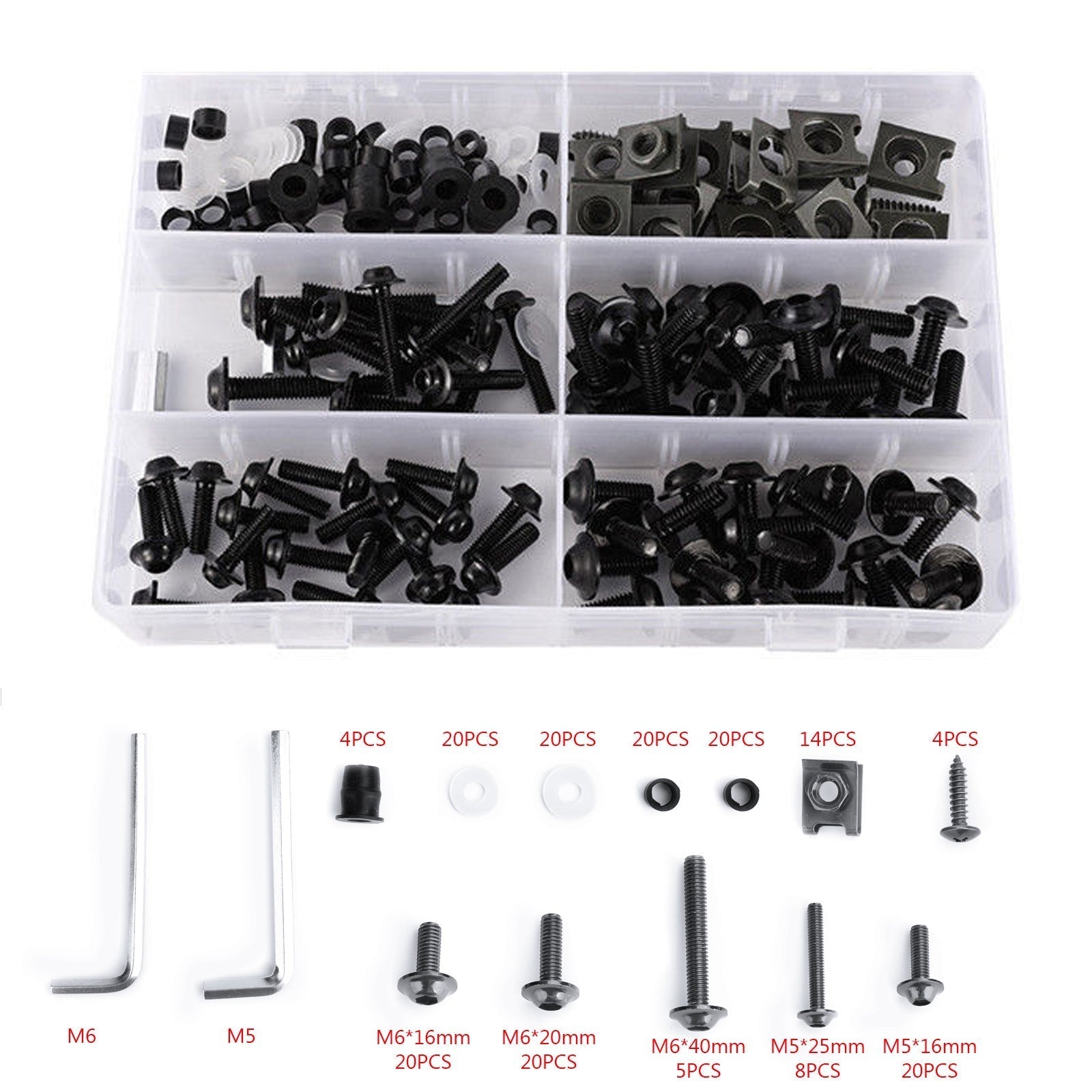 177PC Motorcycle Windscreen Fairing Bolt Set Fastener Clips Screws Compatible with Honda Kawasaki Yamaha Suzuki Sportbikes