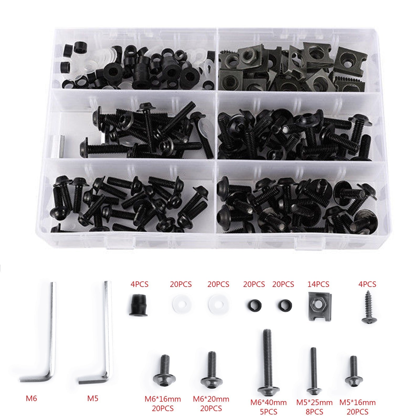 177 Piece Sportbike Windscreen Fairing Bolt Fastener Kit Clips and Screws Universal