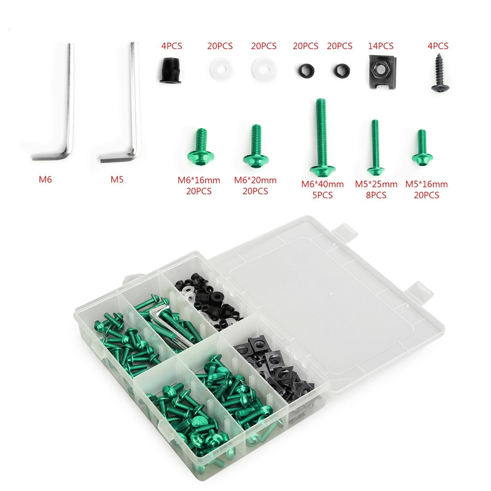 177PC Motorcycle Windscreen Fairing Bolt Set Fastener Clips Screws Compatible with Honda Kawasaki Yamaha Suzuki Sportbikes
