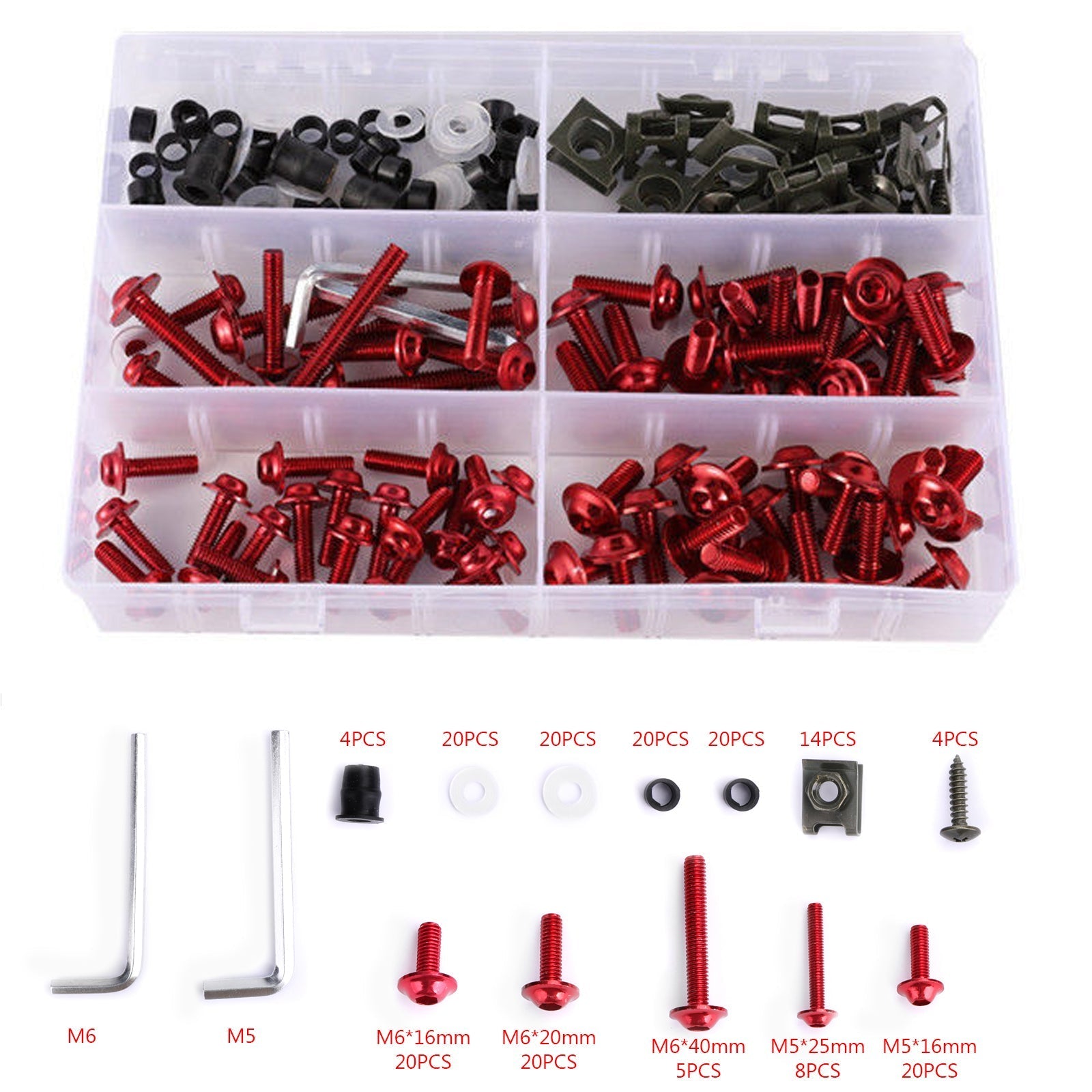 177 Piece Sportbike Windscreen Fairing Hardware Kit with Bolts Clips and Fastener Screws