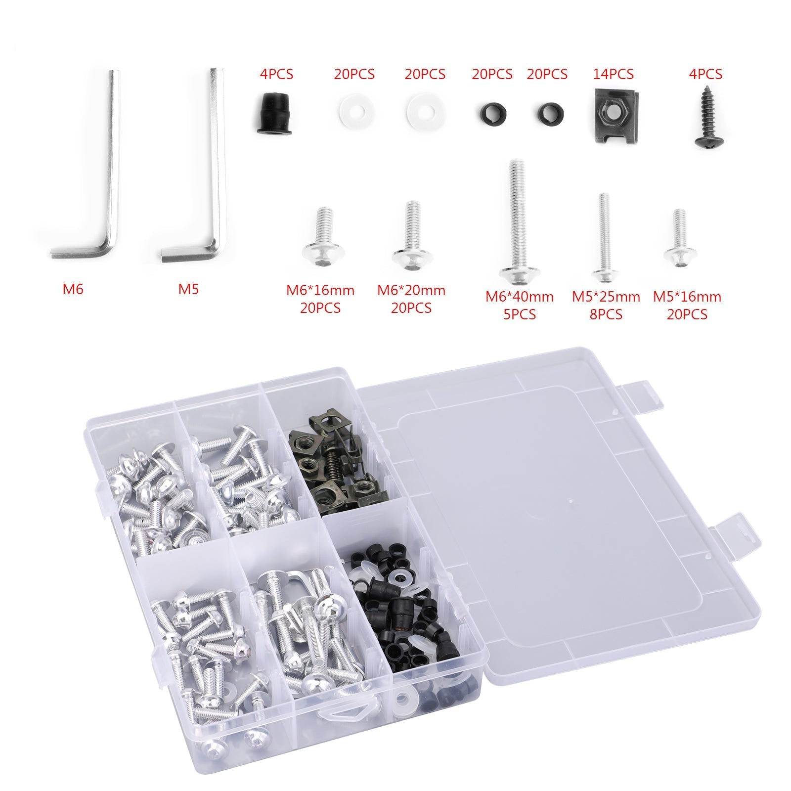 177 Piece Sportbike Windscreen Fairing Hardware Kit with Bolts Clips and Fastener Screws
