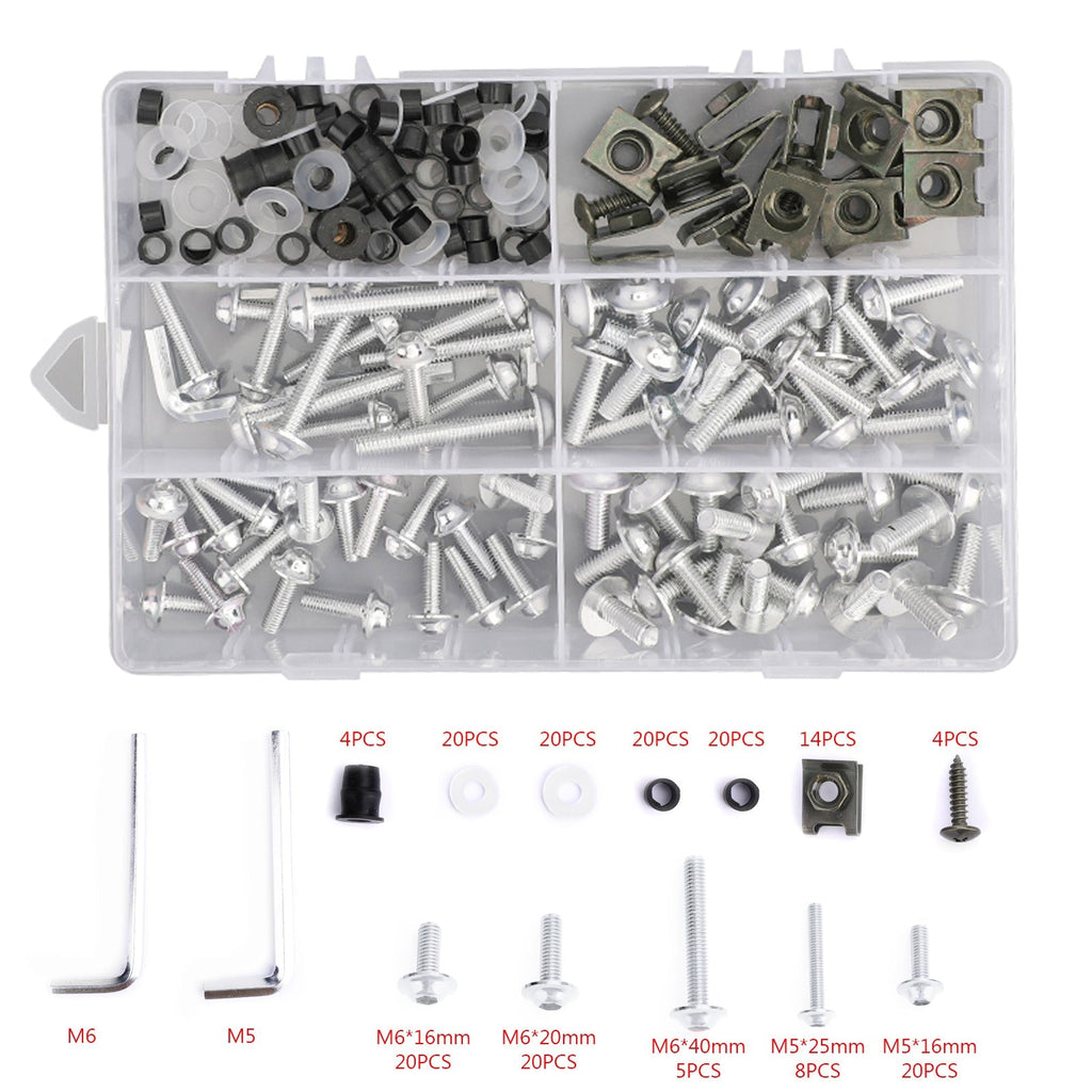 177 Piece Sportbike Windscreen Fairing Hardware Kit with Bolts Clips and Fastener Screws