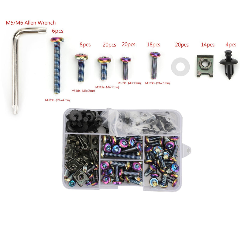 173-Piece Motorcycle Windscreen Fairing Hardware Kit with Burnt Titanium Bolts and Clips