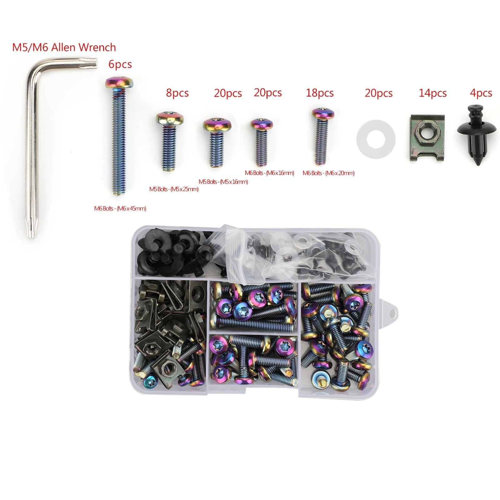 173-Piece Motorcycle Windscreen Fairing Hardware Kit with Burnt Titanium Bolts and Clips