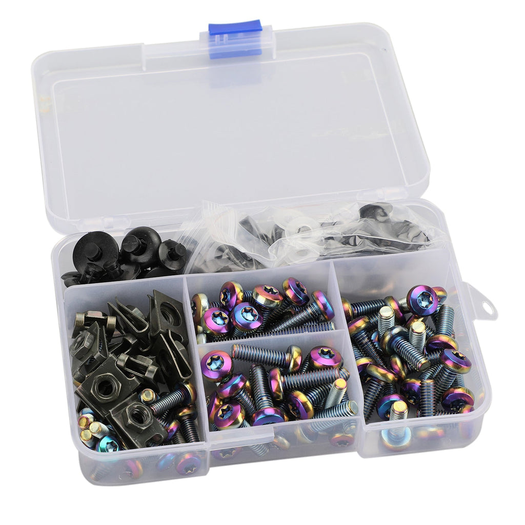 173-Piece Motorcycle Windscreen Fairing Hardware Kit with Burnt Titanium Bolts and Clips