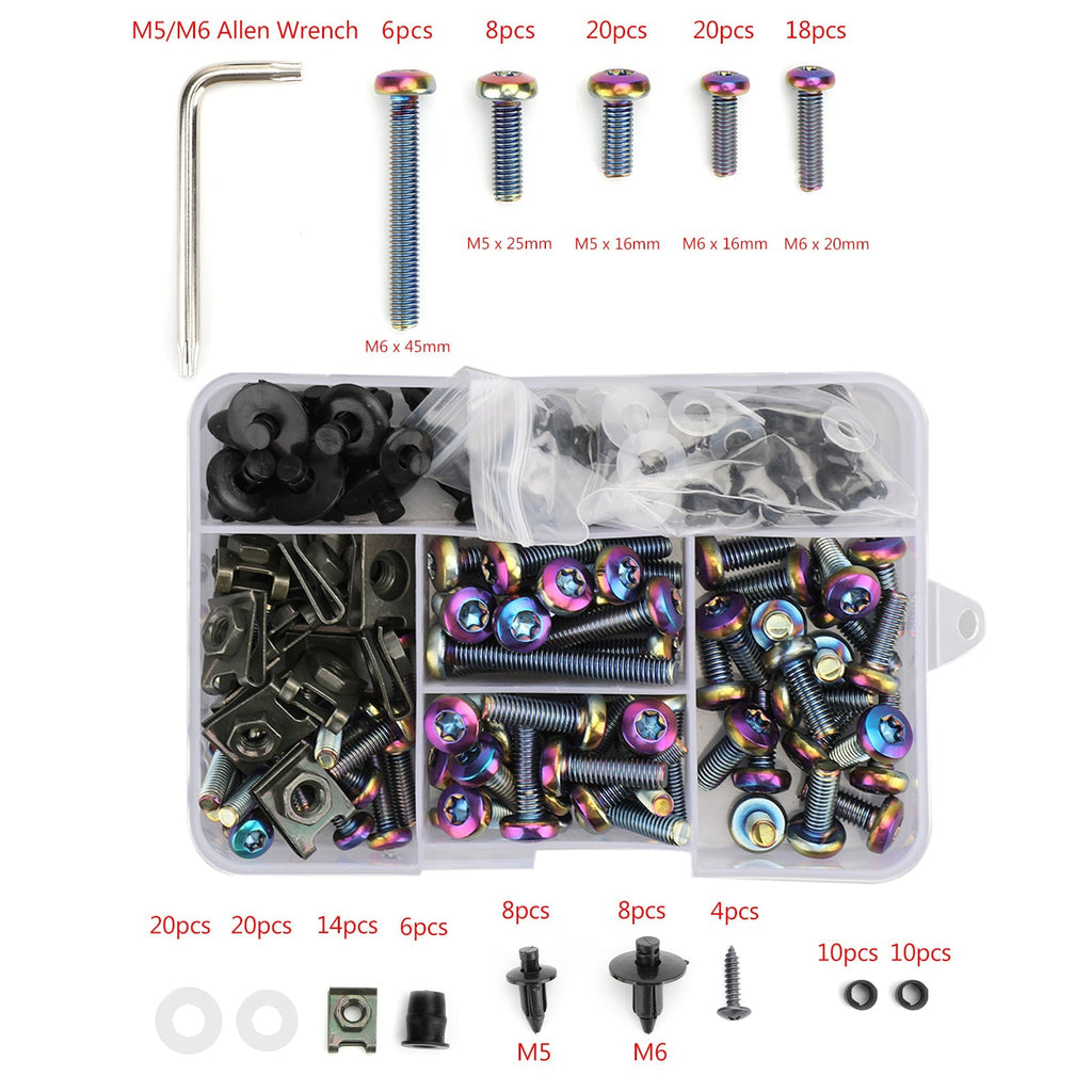 173-Piece Motorcycle Windscreen Fairing Hardware Kit with Burnt Titanium Bolts and Clips