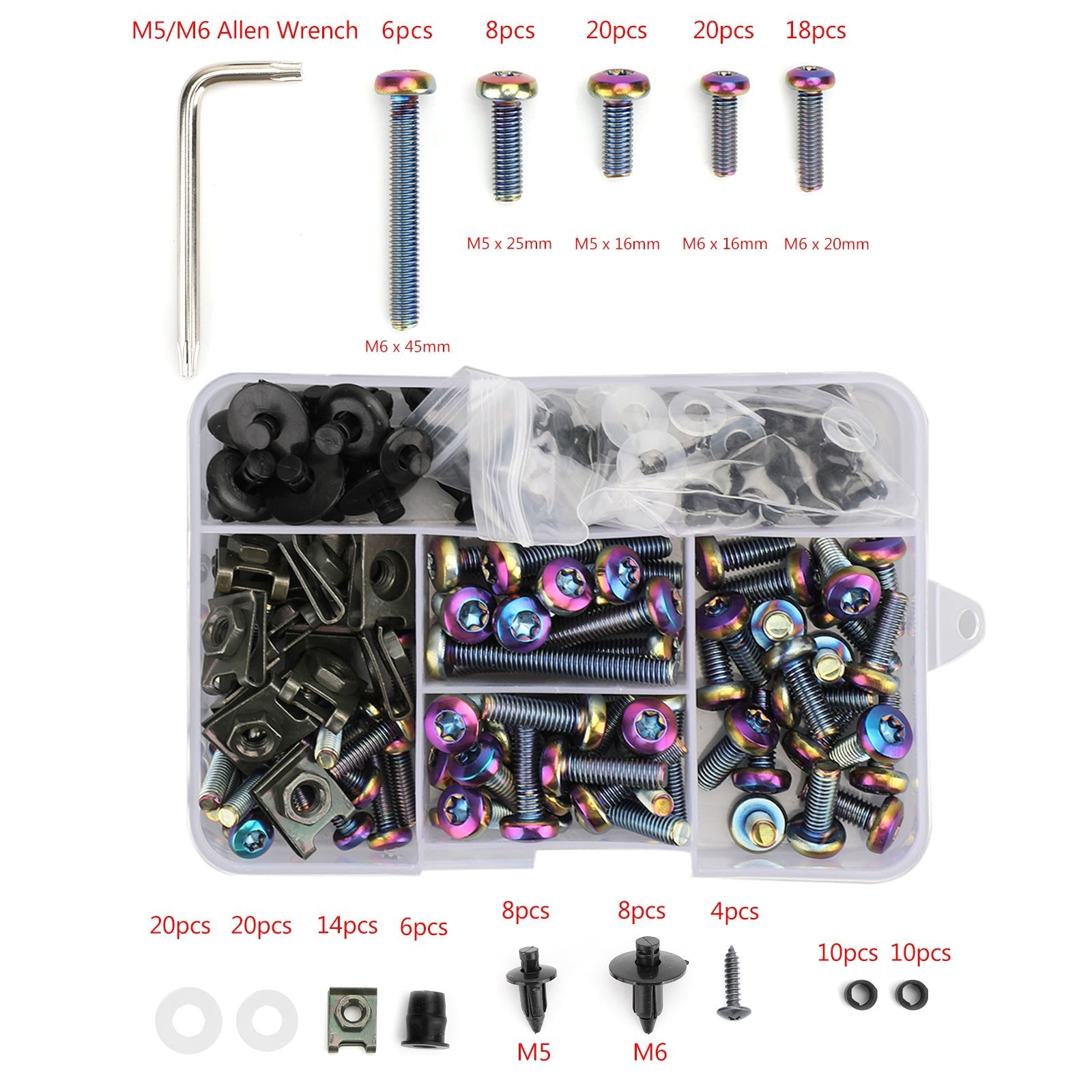 173-Piece Motorcycle Windscreen Fairing Hardware Kit with Burnt Titanium Bolts and Clips