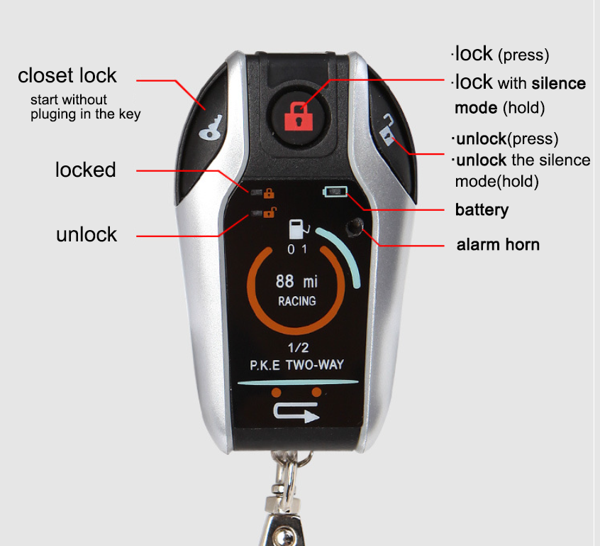 Motorcycle Anti-theft Alarm with 2-Way Remote and Engine Start System Universal