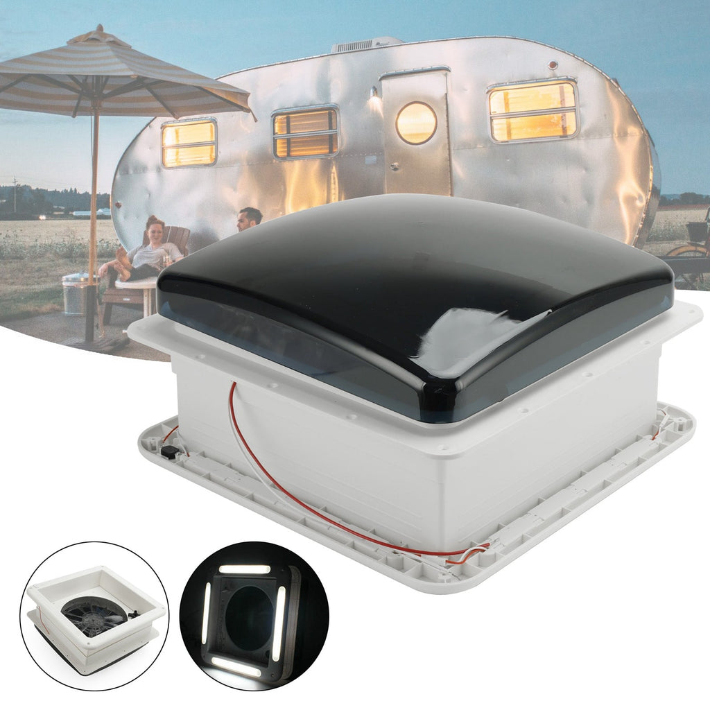 14 Inch Caravan RV Skylight Roof Vent Fan 3-Speed 12V Motor With LED Light