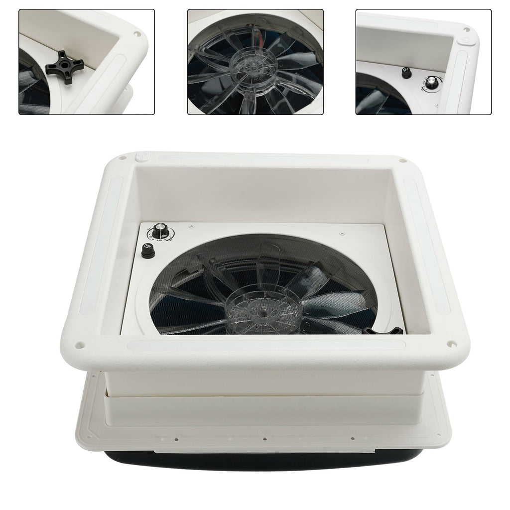 12V RV Roof Vent Fan 3-Speed Motor Caravan Skylight With LED Lighting