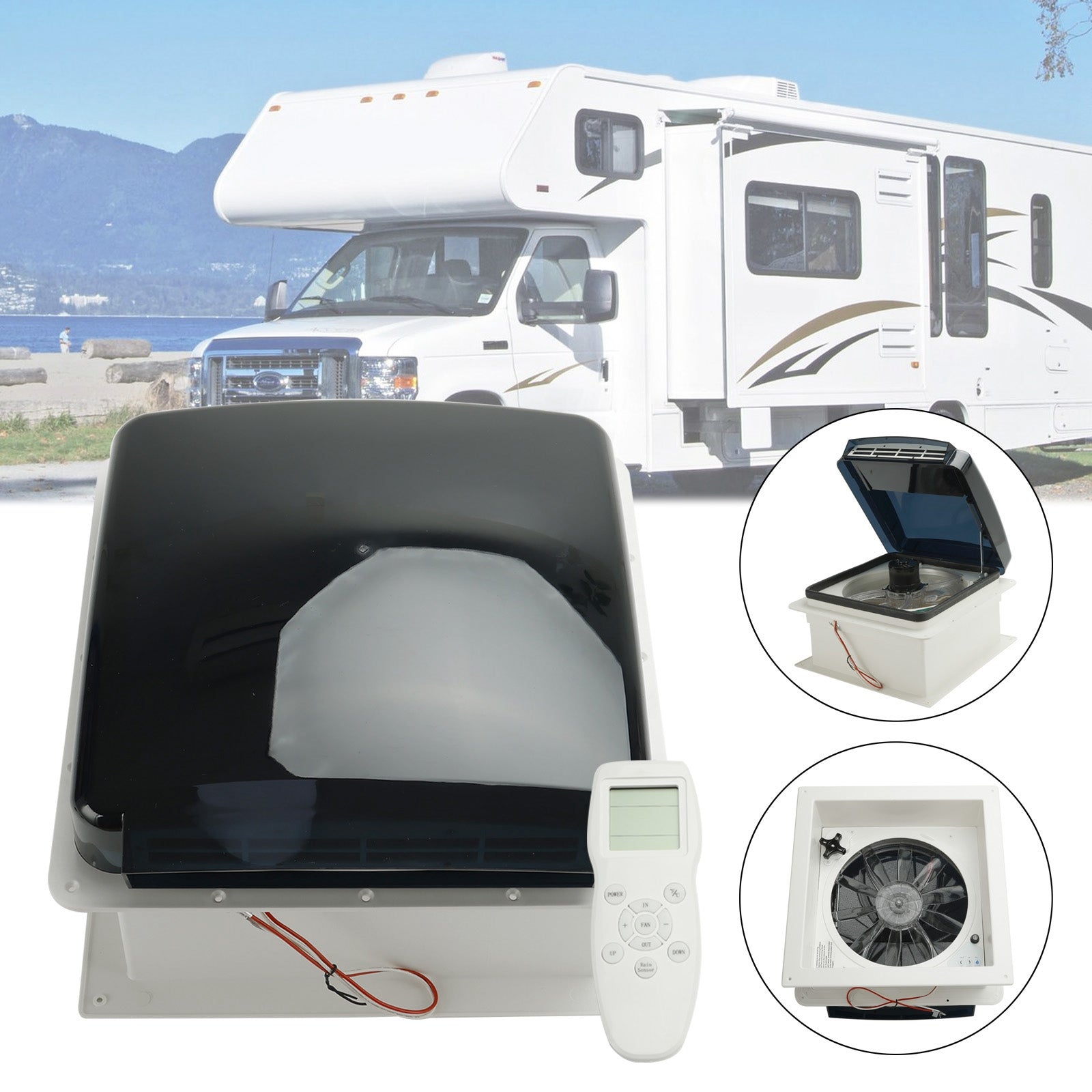 14 Inch Caravan RV Skylight Roof Fan Vent 12 Volt Remote Controlled 10 Speeds