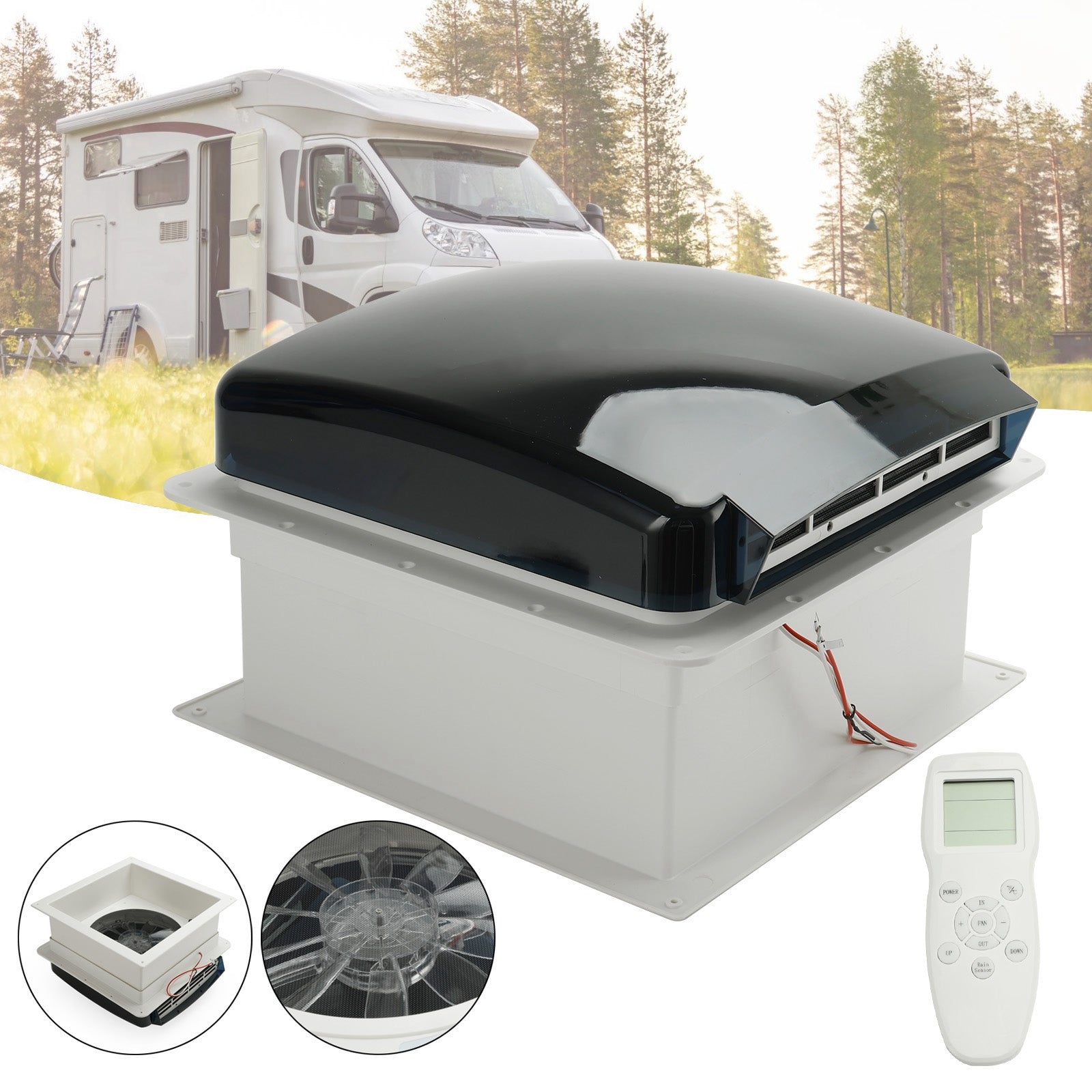 14 Inch Caravan RV Skylight Roof Fan Vent 12 Volt Remote Controlled 10 Speeds
