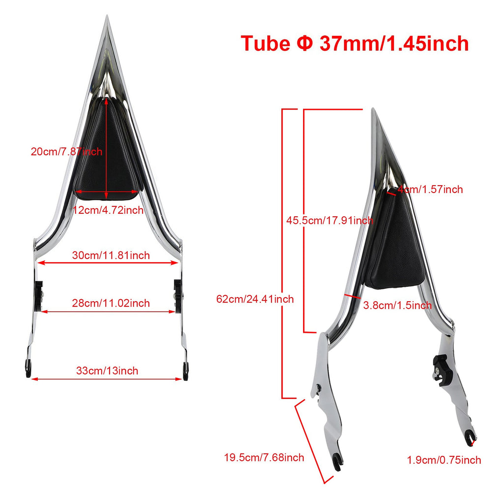 18in Tall Backrest Sissy Bar Compatible with Road King CVO Road Glide 2009-2023