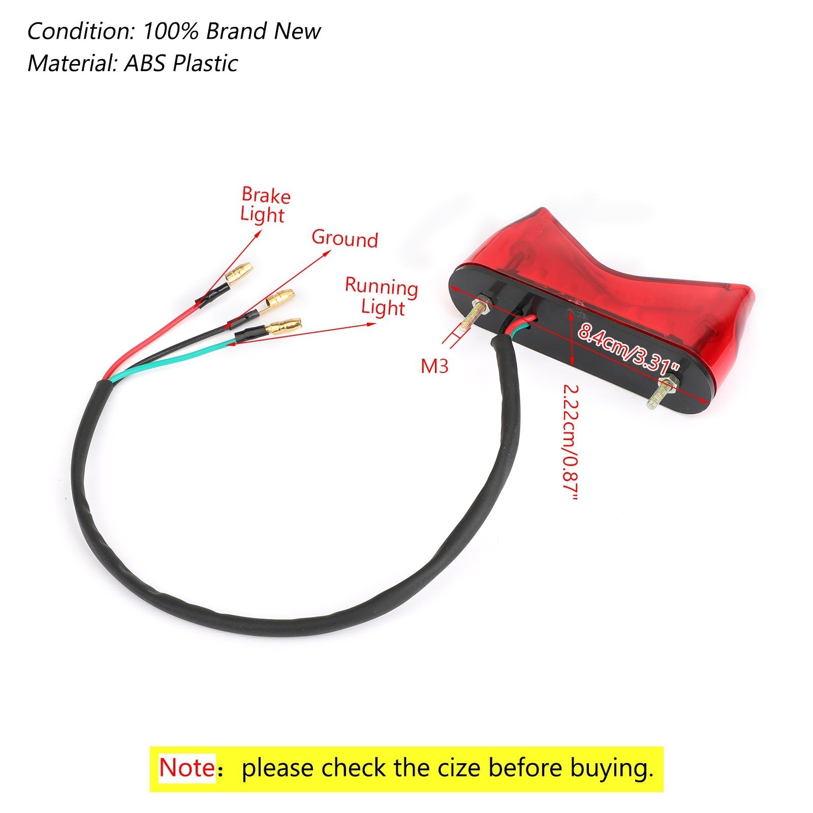 LED Brake Running Tail Light Assembly for Generic Motorcycle, Bobber, ATV, and Dirt Bike